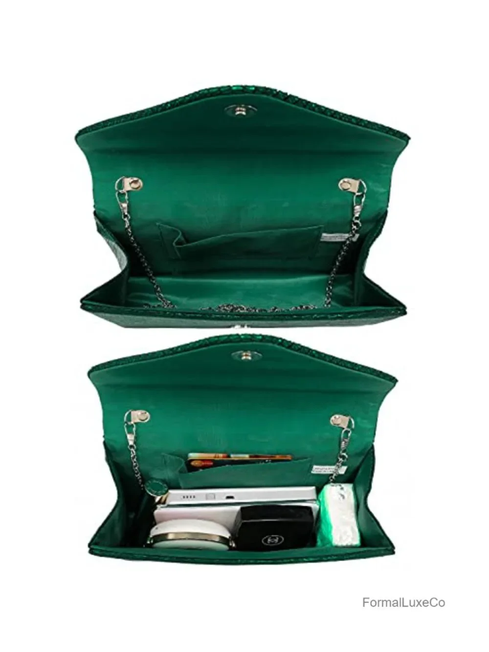 Satin Envelope Evening Clutch Rhinestone Party Purse Detachable Chain